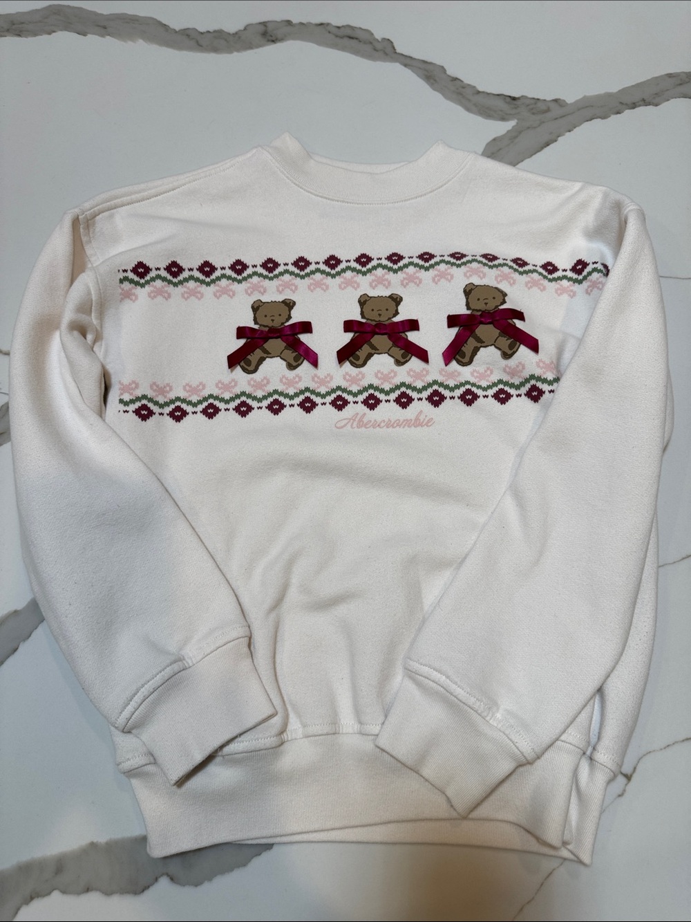 Girls Abercrombie Teddy Bear Bows Holiday Crewneck Sweatshirt  9/10